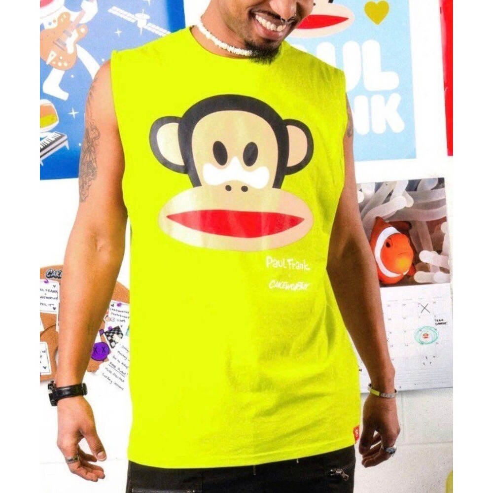 NEW Paul Frank Julius Monkey Sunscreen Tank Top Old Skool Neon Yellow Shirt EDM